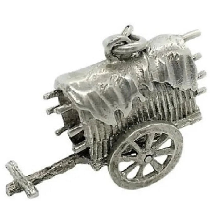 1950 Sterling Silver Ox Cart Mechanical, Interactive Charm, Wheels Move.