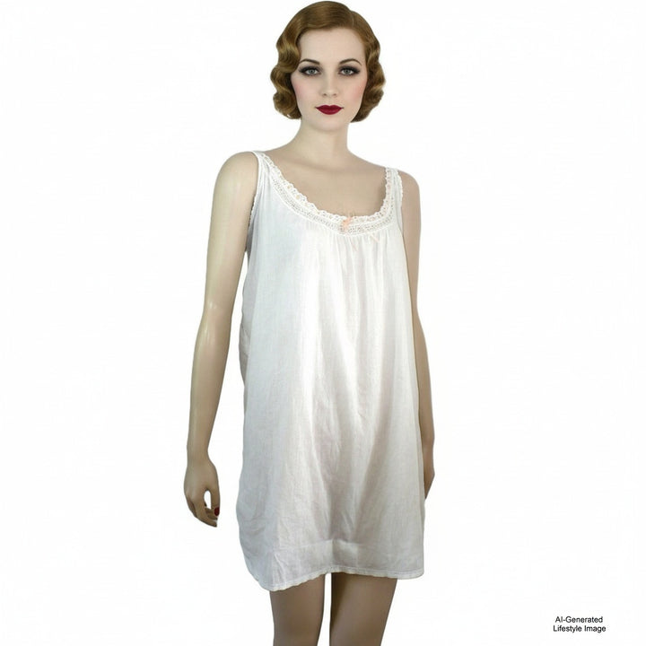 Antique Edwardian 1920s Combination Chemise, Lingerie L/XL - AI generated face on mannequin body.