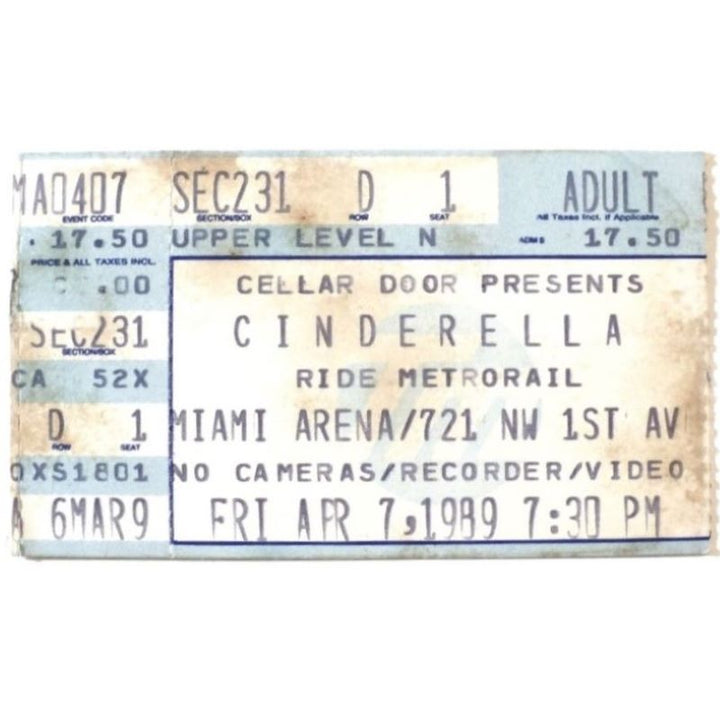 Cinderella Long Cold Winter Tour Ticket 1989 Winger Bulletboys