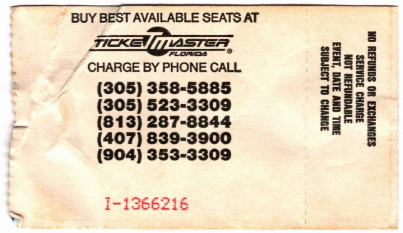 The Contraband, Ratt & LA Guns 1991 Ticket Stub, back.
