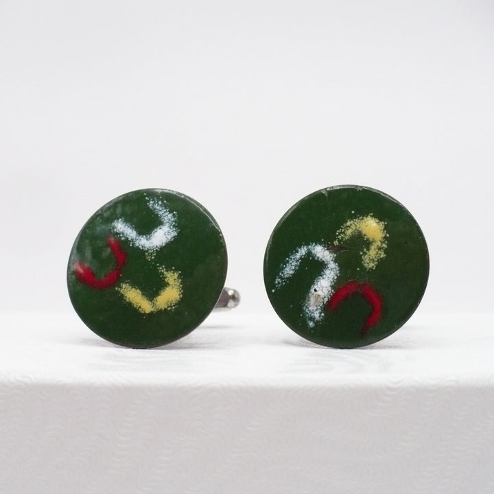 Color Code Copper Cufflinks Mid Century Abstract Artisan Made Men's Vintage Jewelry.