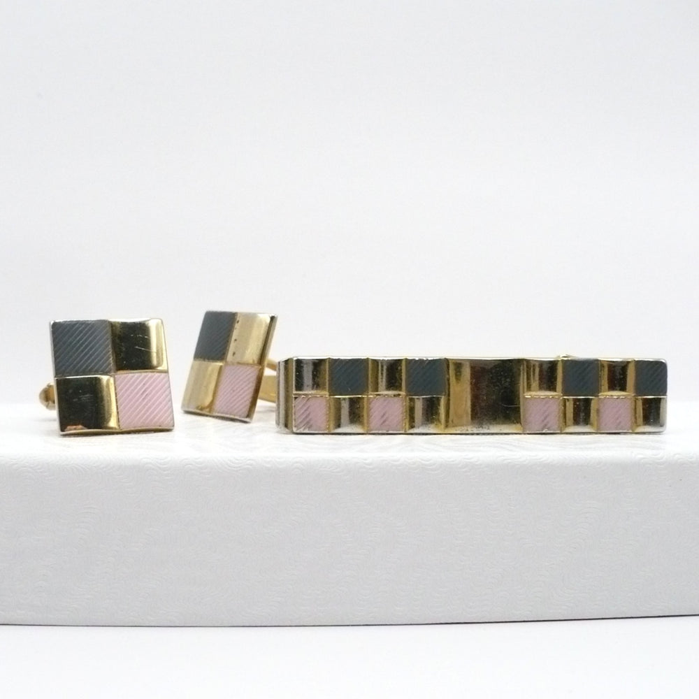 Handsome Harlequin Cufflinks & Tie Clip Set by Anson.