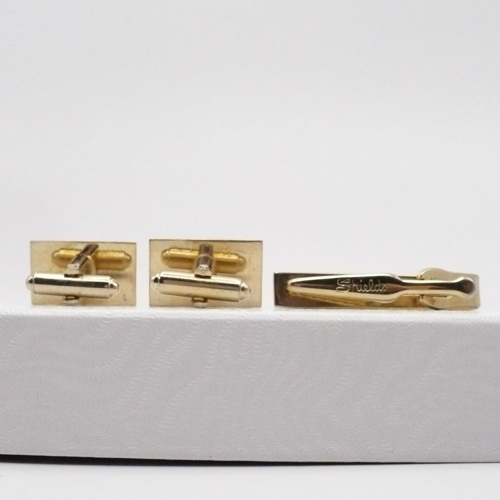 Regal Cufflinks & Tie Clip Set Gold Tone Crown Vintage Men's Jewelry.
