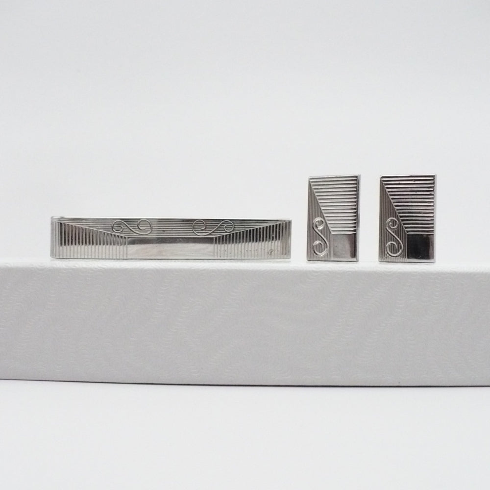 The S Mark Cufflinks & Tie Clip Set Vintage Men's Jewelry.