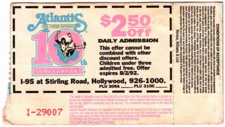 The Cure & Cranes 1992 Ticket Stub, back.