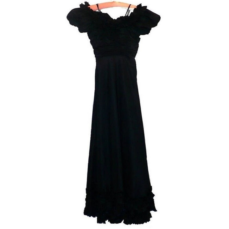 XS 1930s Vintage Black Taffeta Tango Dress, Silver Screen Gown.