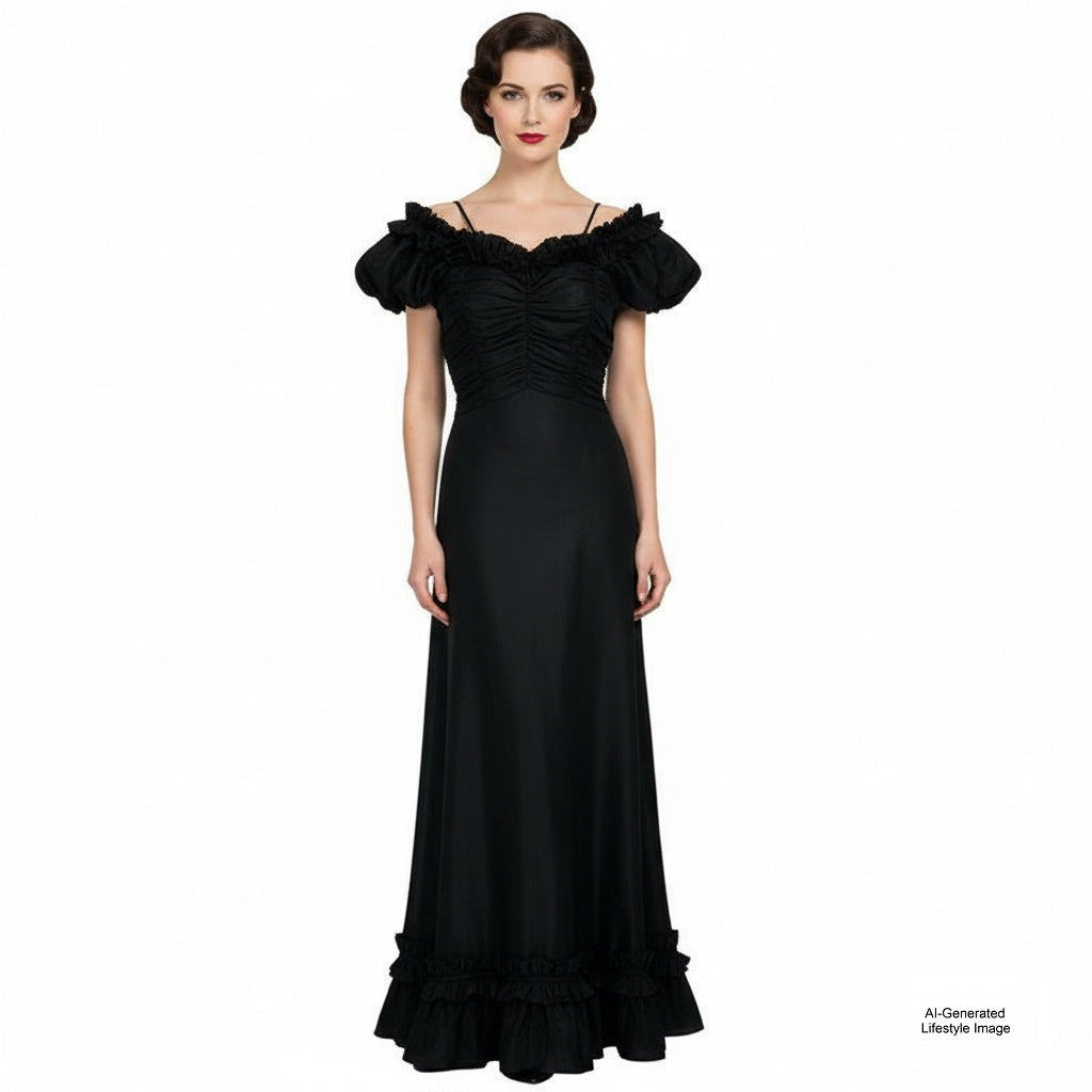 black tango dress 1930s Vintage Black Taffeta Tango Dress, Gown XS