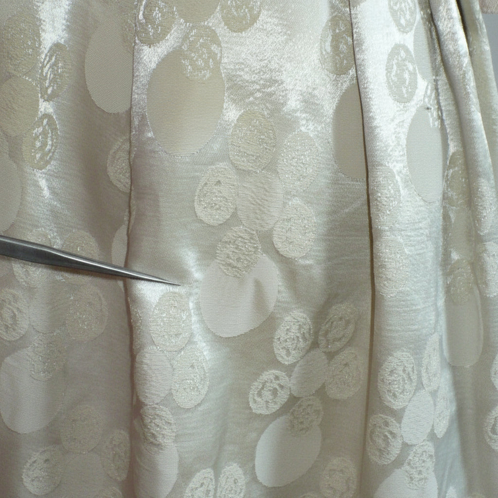 XS 1960 Vintage Winter Wedding or Champagne Party Dress shows enlargement f small mar on fabric.