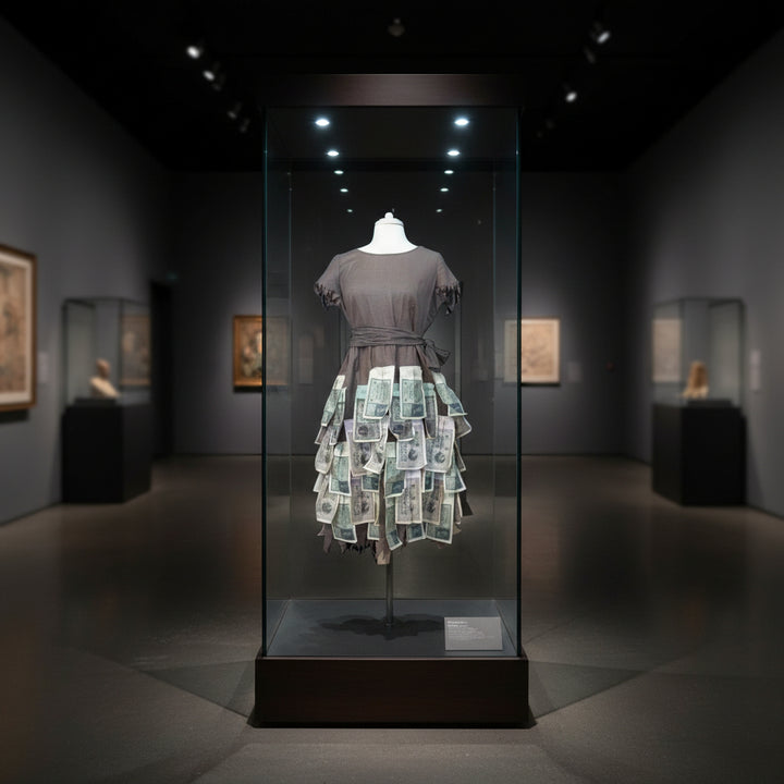 1920s Post WW1 German Hyperinflation Money Dress in museum display.