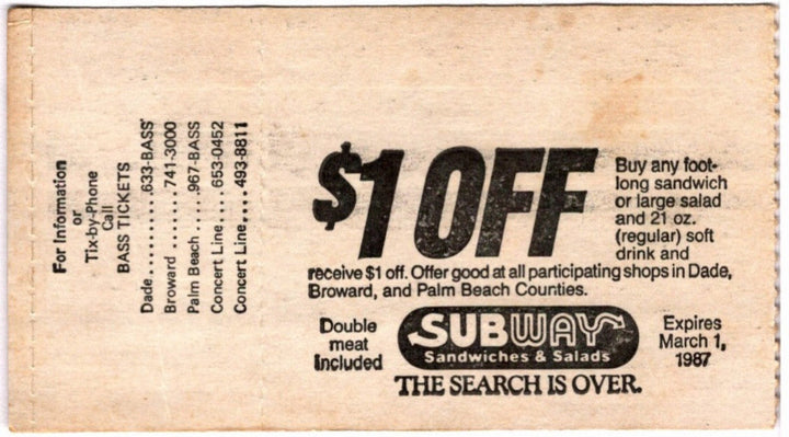 David Lee Roth Eat 'Em & Smile 1986/87 Ticket Stub, back.