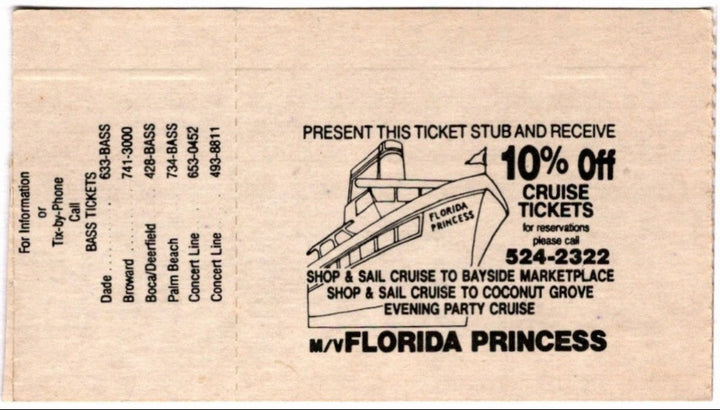 David Lee Roth Skyscraper Dress Rehearsal 1988 Ticket Stub, Mar 3 back.