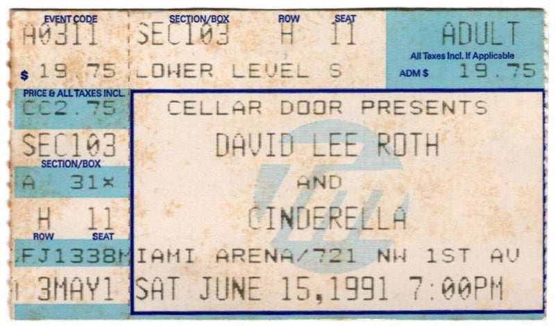 David Lee Roth A Little Ain’t Enough 1991 Ticket Stub, front.