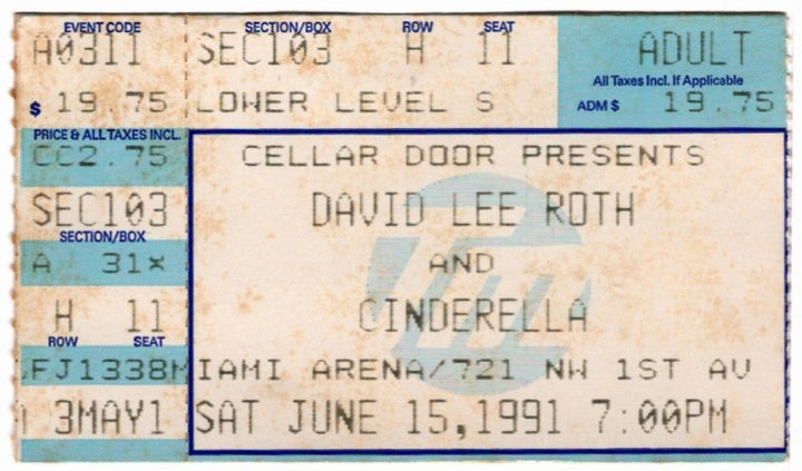 David Lee Roth A Little Ain’t Enough 1991 Ticket Stub, front.