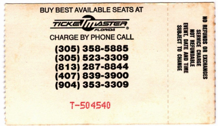 David Lee Roth A Little Ain’t Enough 1991 Ticket Stub, back