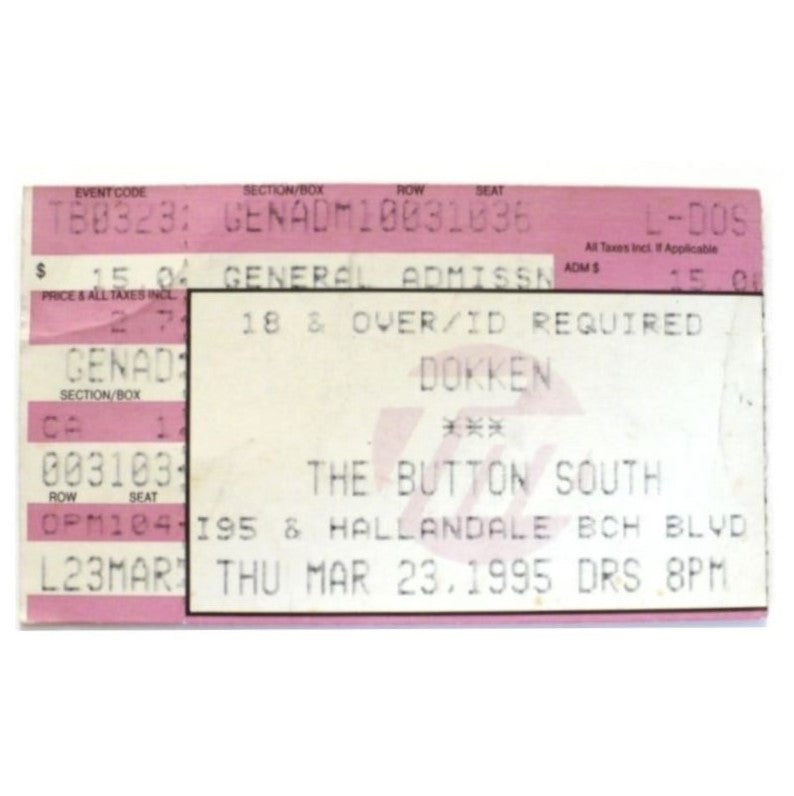Dokken Dysfunctional March 23 1995 Ticket Stub