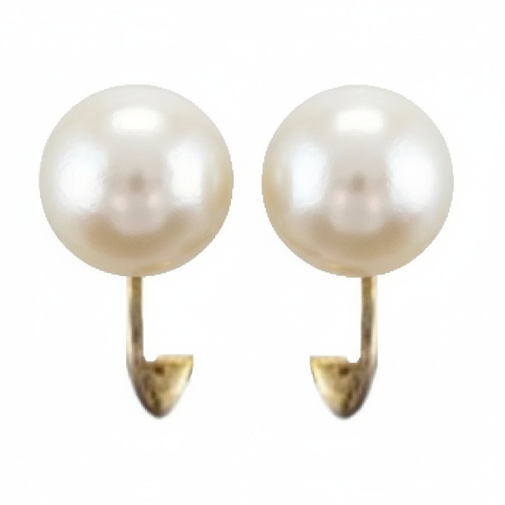Vintage 8mm Cultured Pearl Stud Clip-on Earrings.