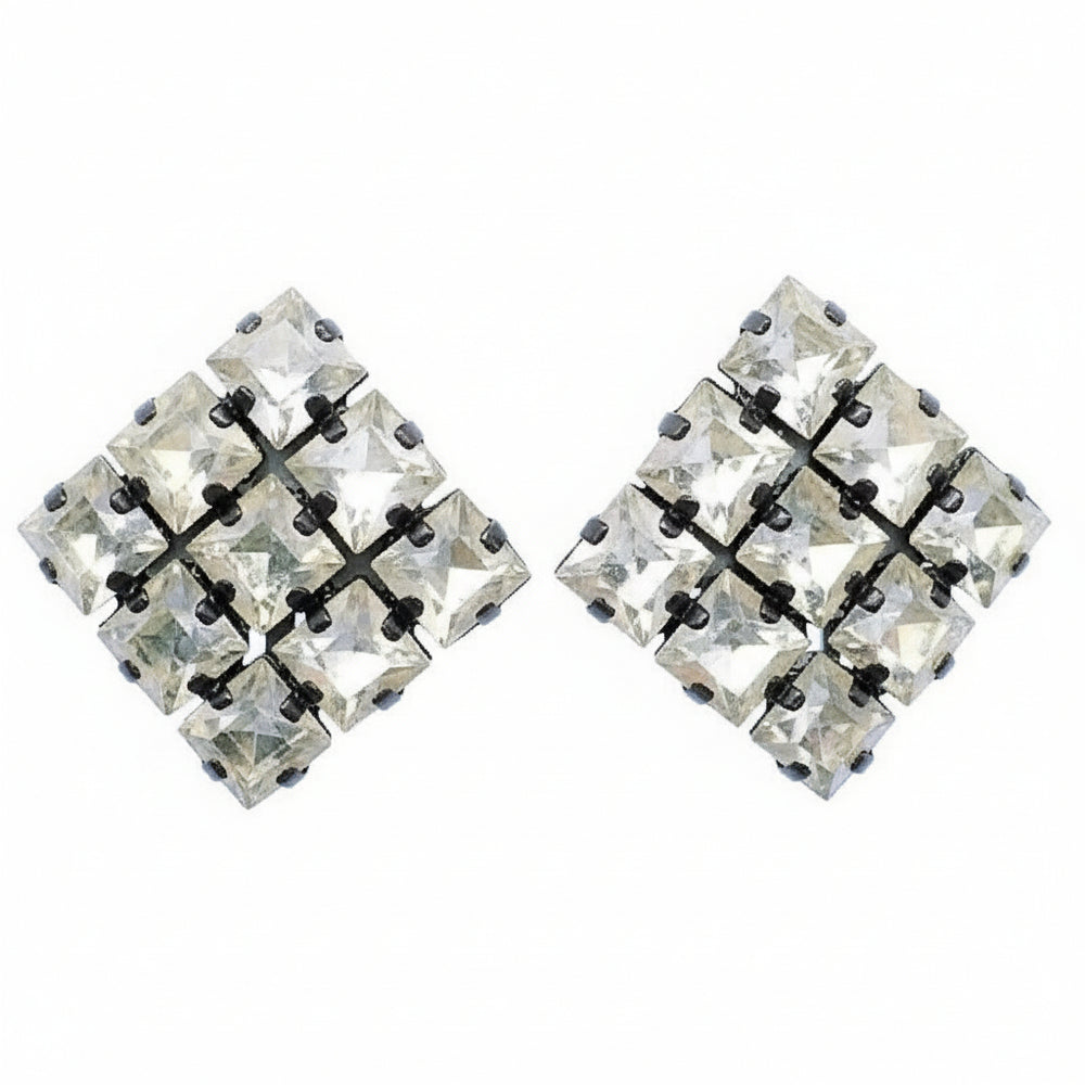 1950s Vintage Art Deco Austrian Crystal Clip-on Cocktail Earrings.