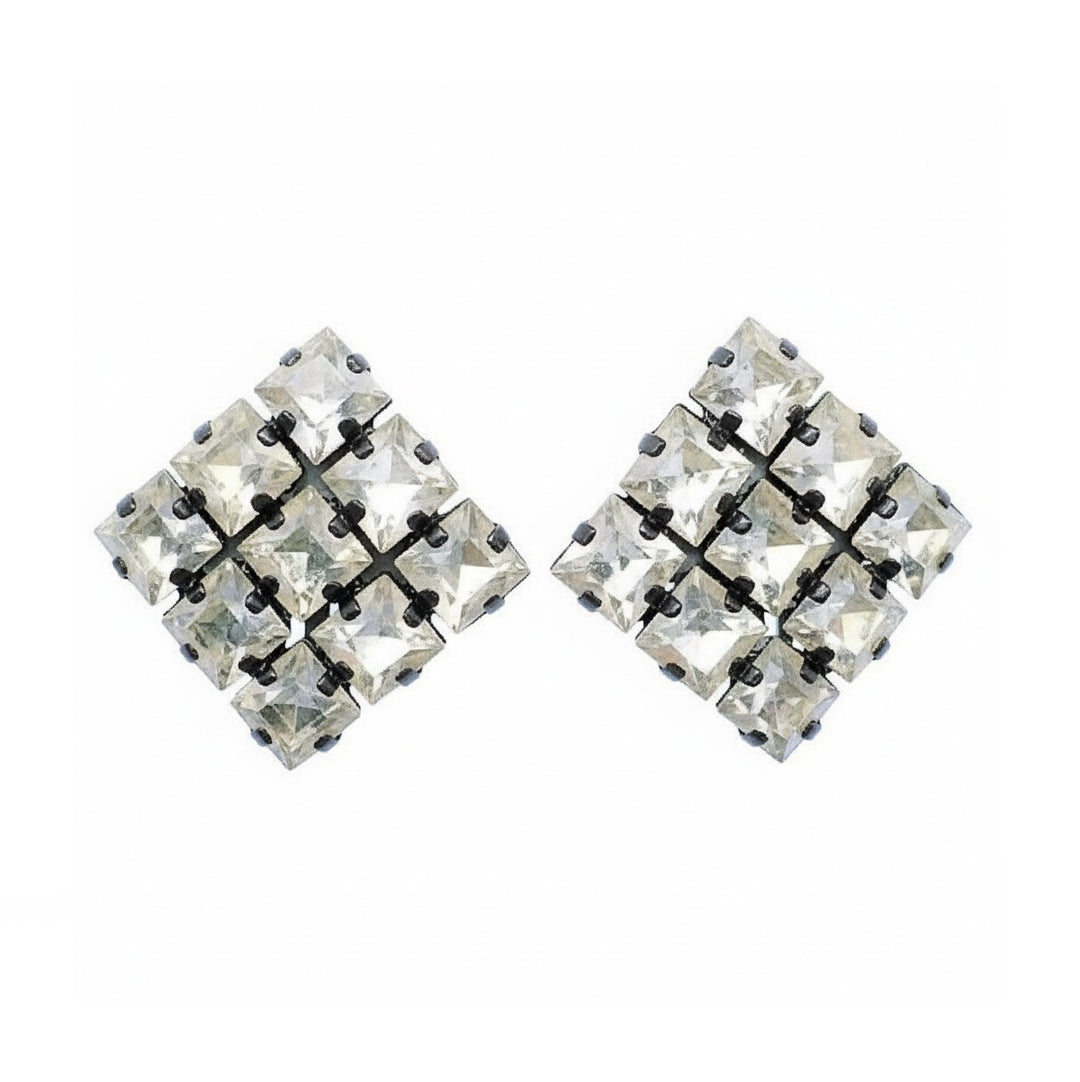 1950s Vintage Art Deco Austrian Crystal Clip-on Cocktail Earrings.