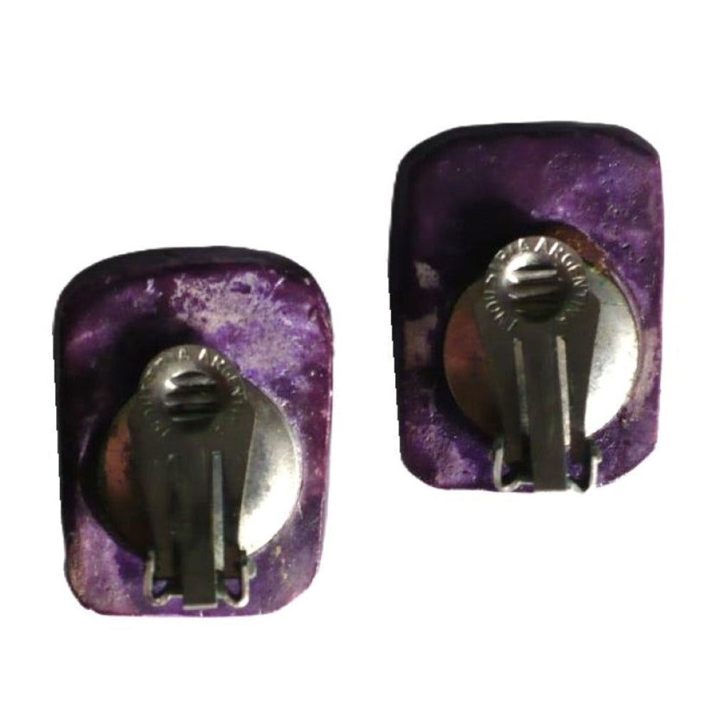 1980s Vintage Purple Brutalist Earrings, Industria Argentina, backs.