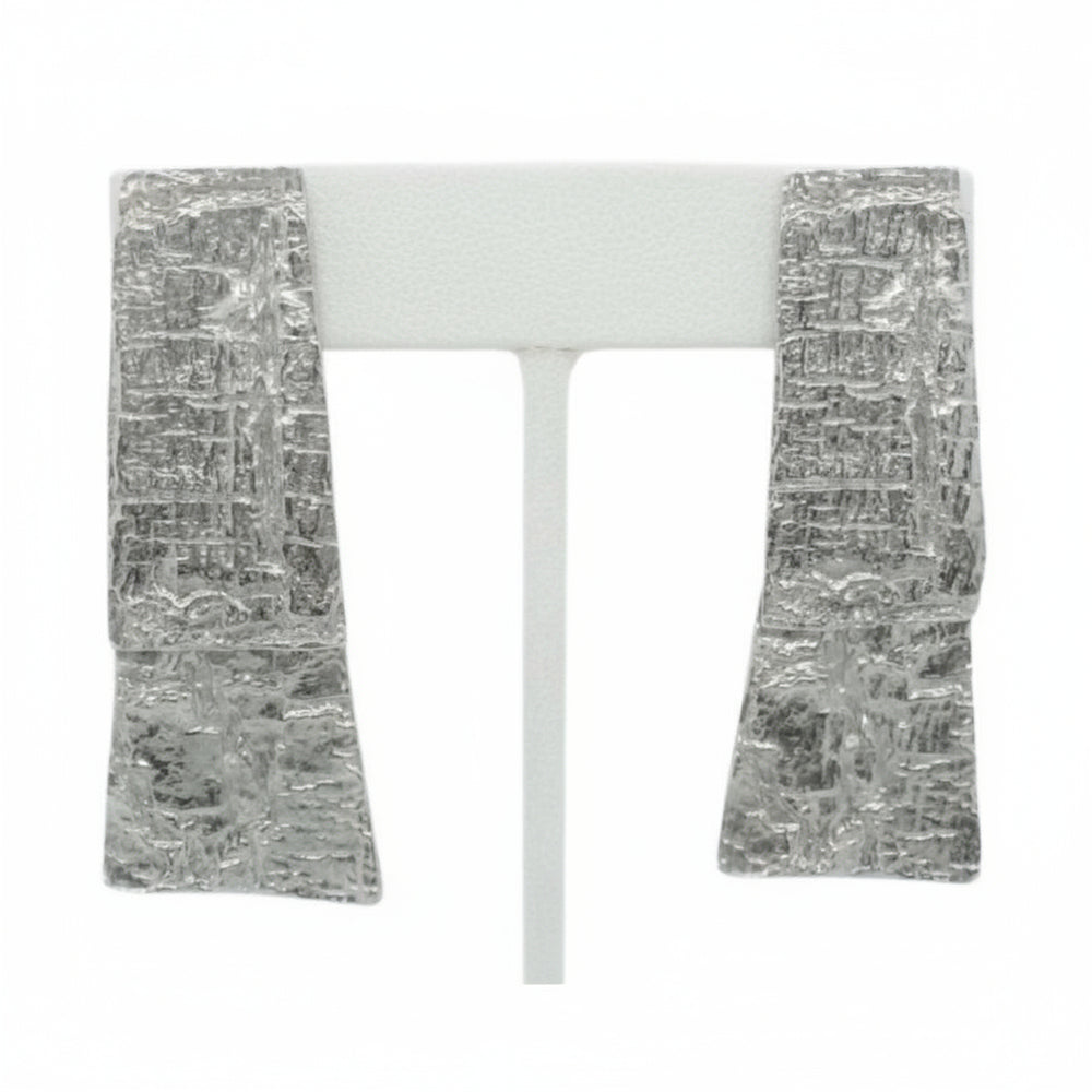 1960s Vintage Big Silver Brutalist Hinged Clip-on Earrings.