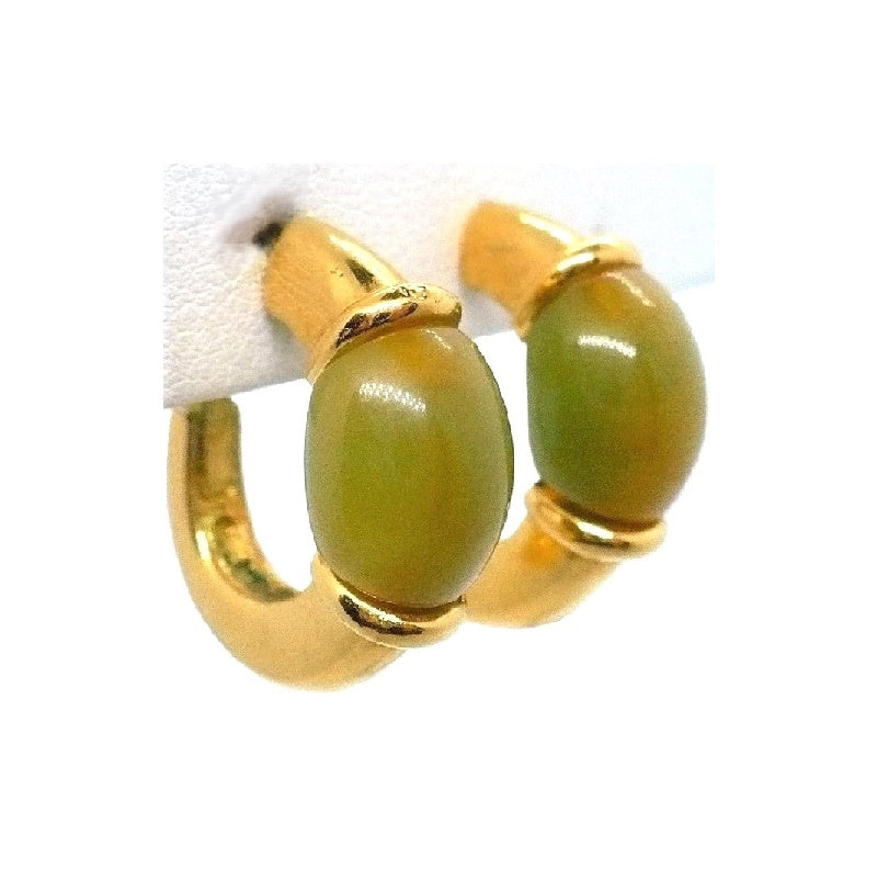 1970s Vintage Givenchy Designer Hoop Earrings, Signed Gold-tone and Olive Green Clip-on Earrings.
