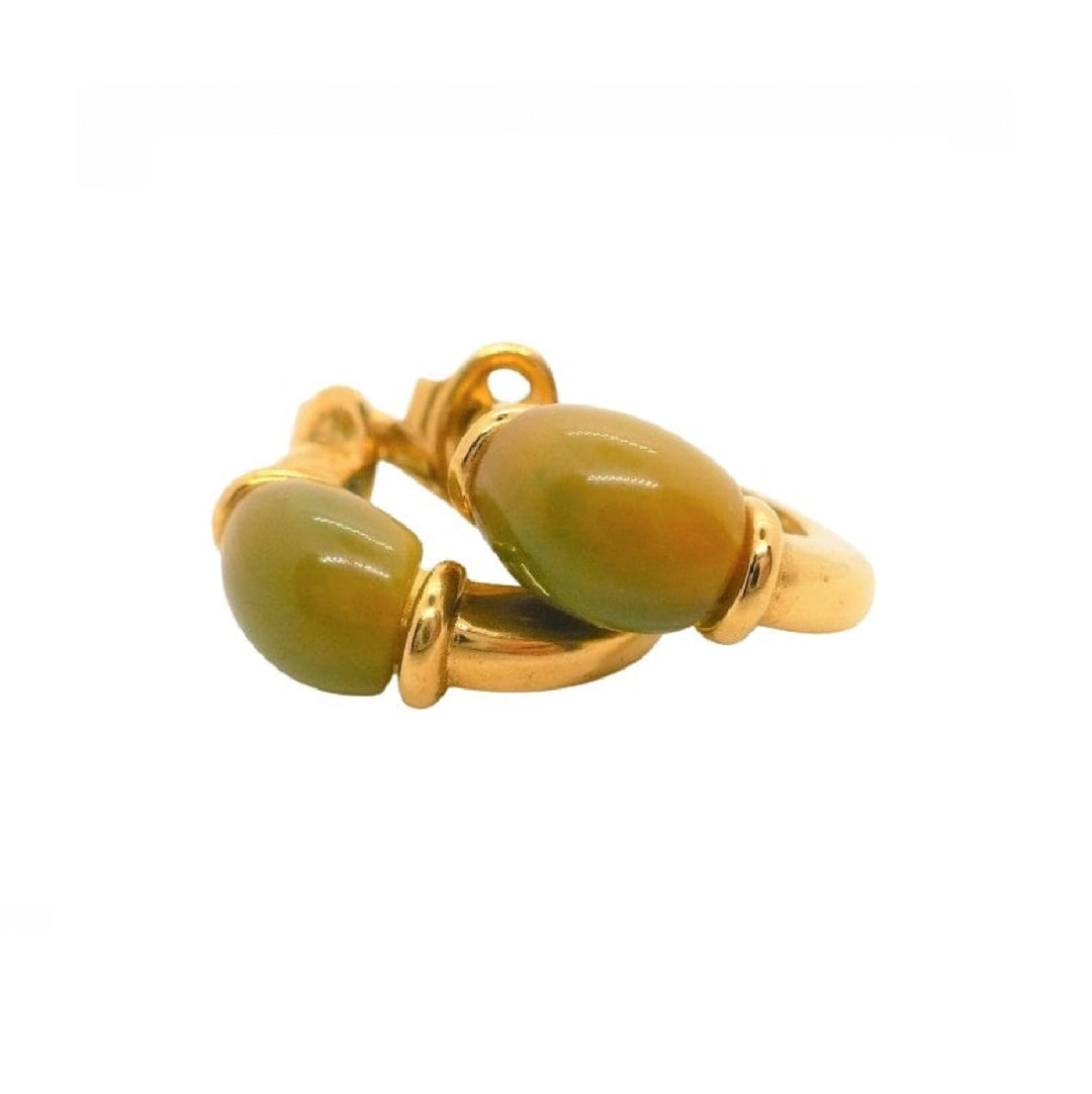 1970s Vintage Givenchy Designer Hoop Earrings, Signed Gold-tone and Olive Green Clip-on Earrings.