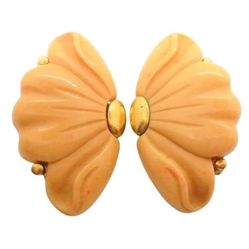 1976 Vintage Givenchy Designer Butterscotch Petal Clip-on Earrings, Paris New York.