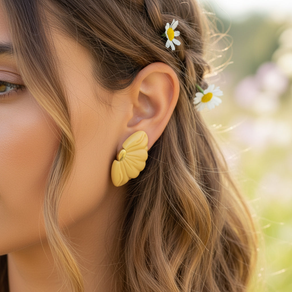 1976 Vintage Givenchy Designer Butterscotch Petal Clip-on Earrings, Paris New York.