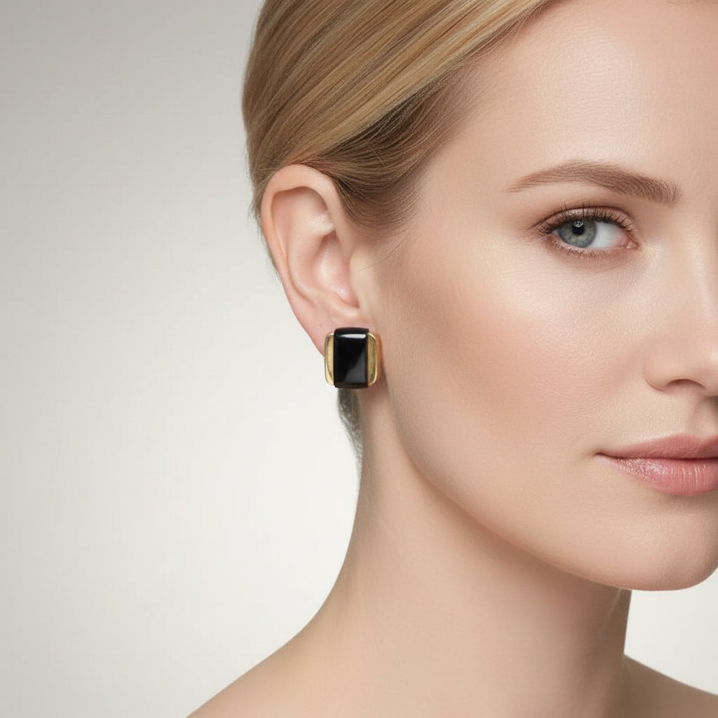 1977 Vintage Givenchy Navy Blue Gold-tone Clip-on Nautical Vibe Fashion Earrings.