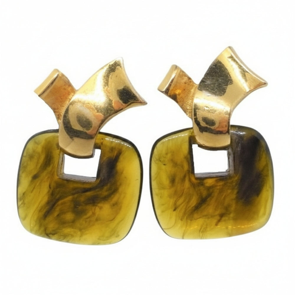 1978 Vintage Givenchy Clip-on Door Knocker Earrings With Gold Tone Ribbon Accent.