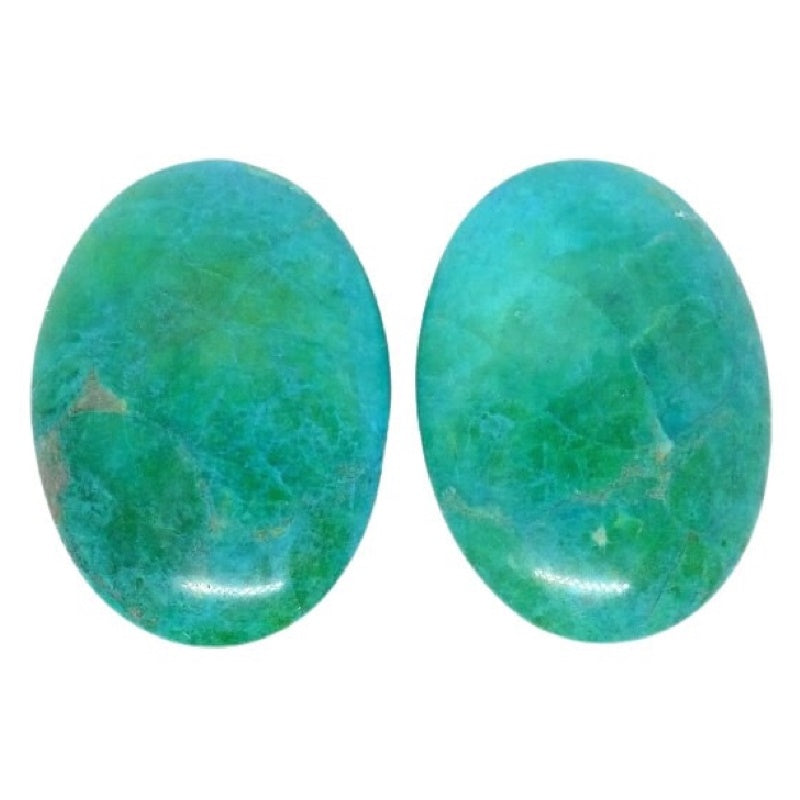 1980s Vintage Large Oval Cabochon Gemstone Chrysocolla Earrings.
