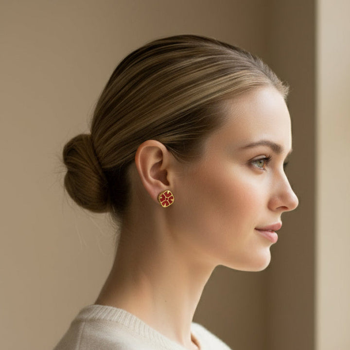 1980s Vintage Regal Red and Gold Tone Givenchy Fashion Clip-on Earrings.