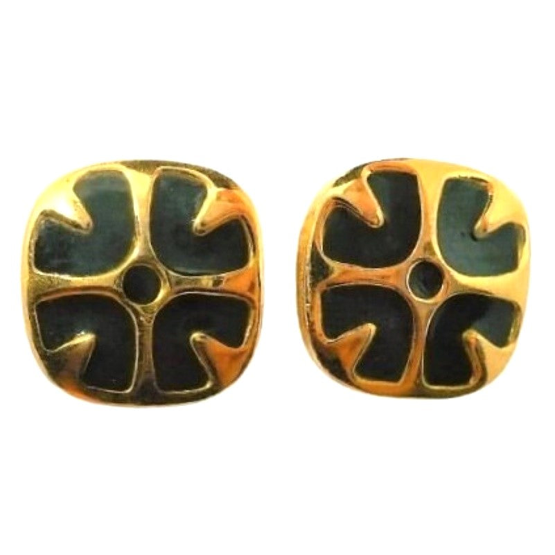1980 Vintage Givenchy Green Gold-tone Clip-on Fashion Earrings.
