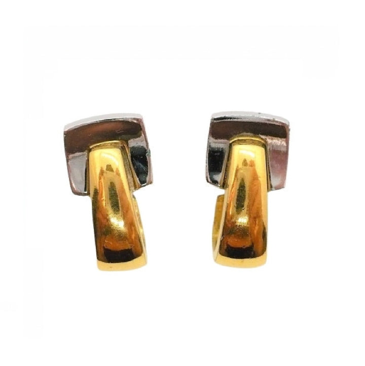 Vintage Givenchy Paris New York Two-tone Metal Clip-on Hoop Earrings.