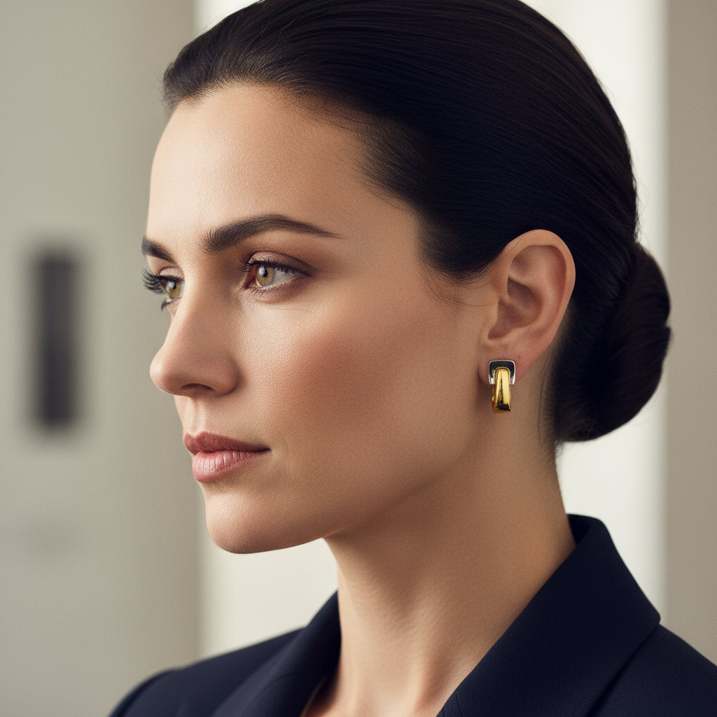 Vintage Givenchy Paris New York Two-tone Metal Clip-on Hoop Earrings.