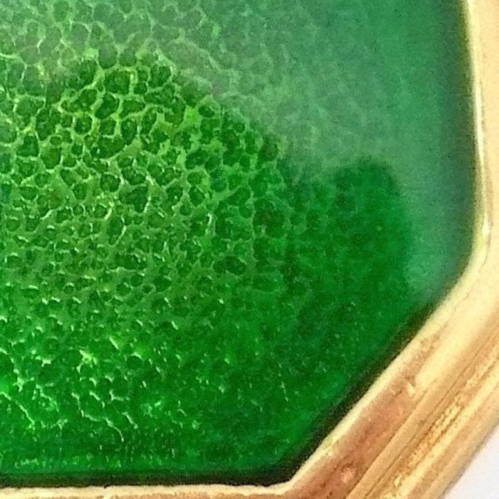 1980s Vintage Art Deco Revival Clip-on Earrings Green Enamel, Gold.