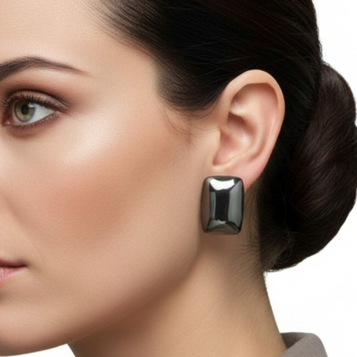 1980s Large Hematite Gemstone Earrings