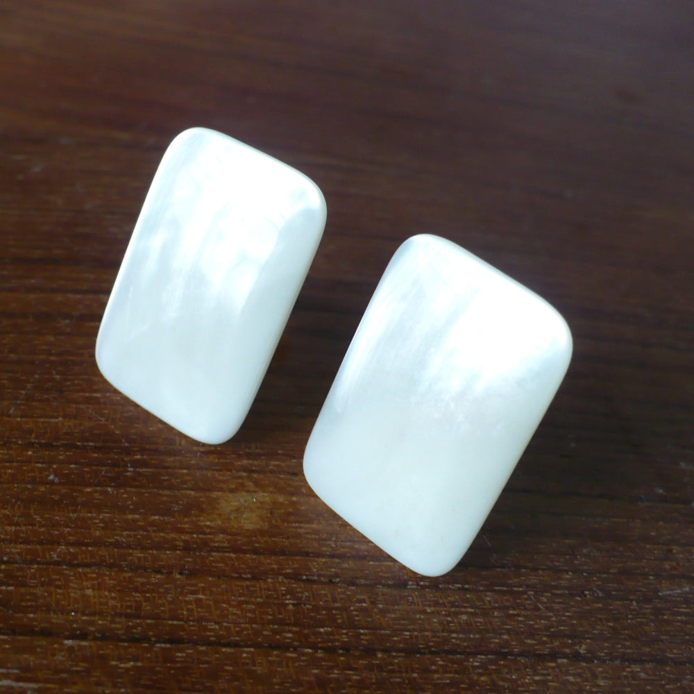 Alternative view of 1980s Mother of Pearl Gemstone Earrings - Clip On.