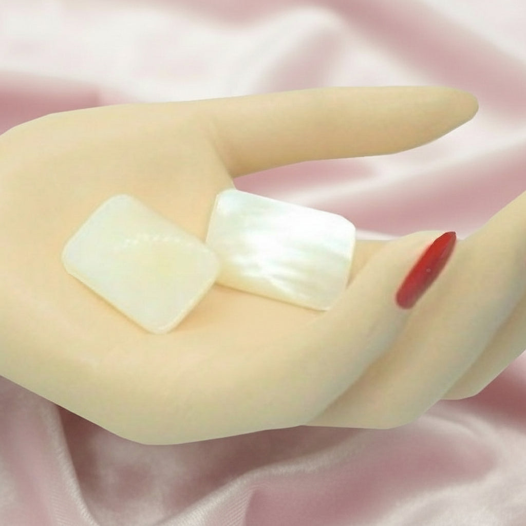 1980s Vintage Large Mother of Pearl Shell Cabochon Statement Earrings.