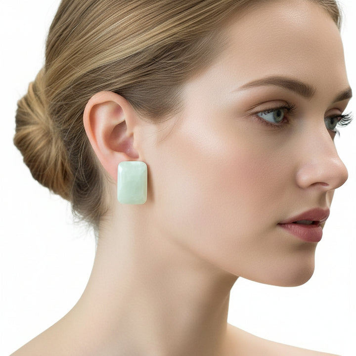 1980s Vintage Large Mother of Pearl Shell Cabochon Statement Earrings.