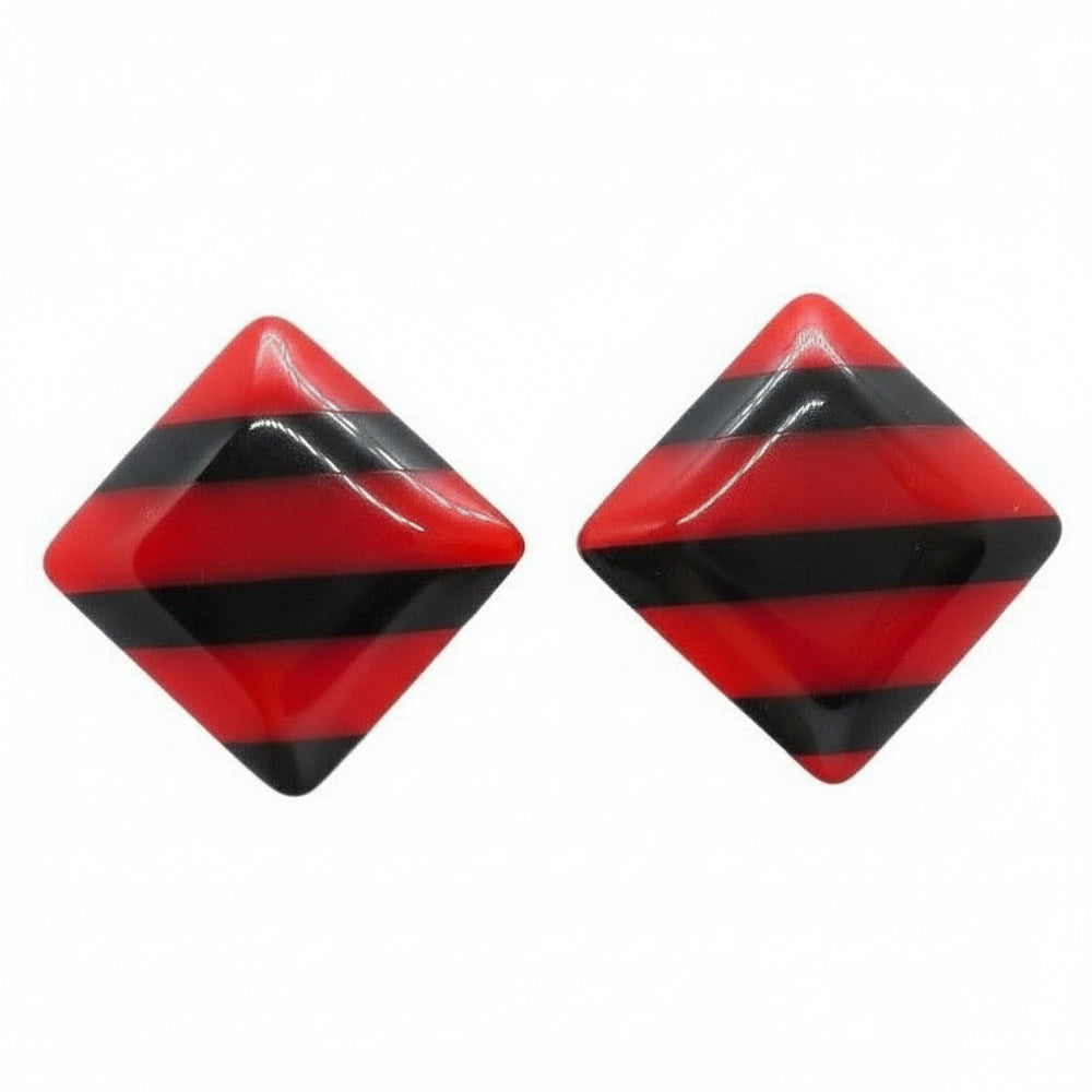 1980s Vintage New Wave Punk Red & Black Lucite Earrings.
