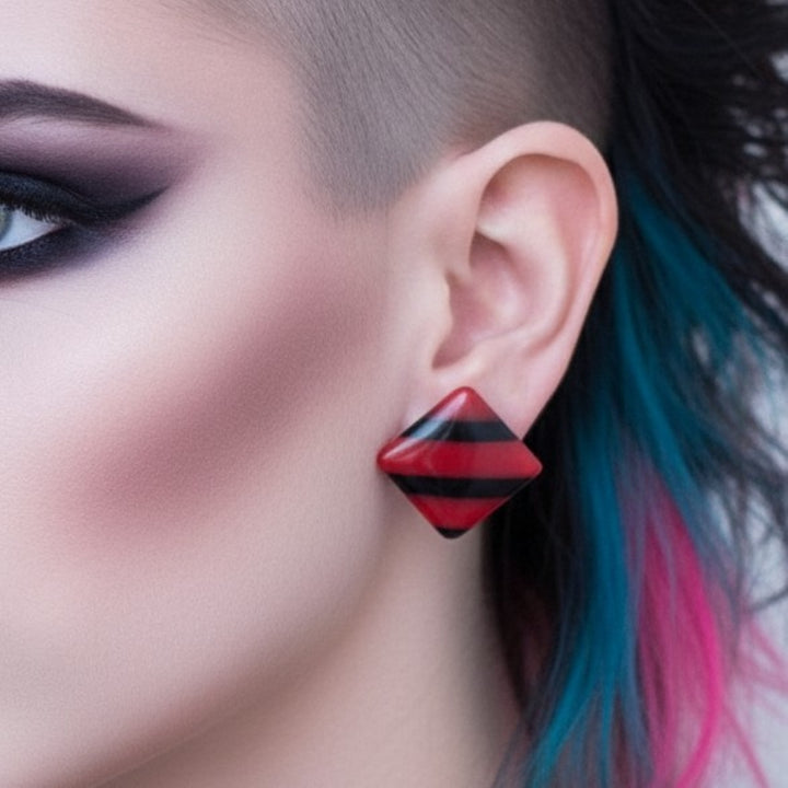 1980s Vintage New Wave Punk Red & Black Lucite Earrings.