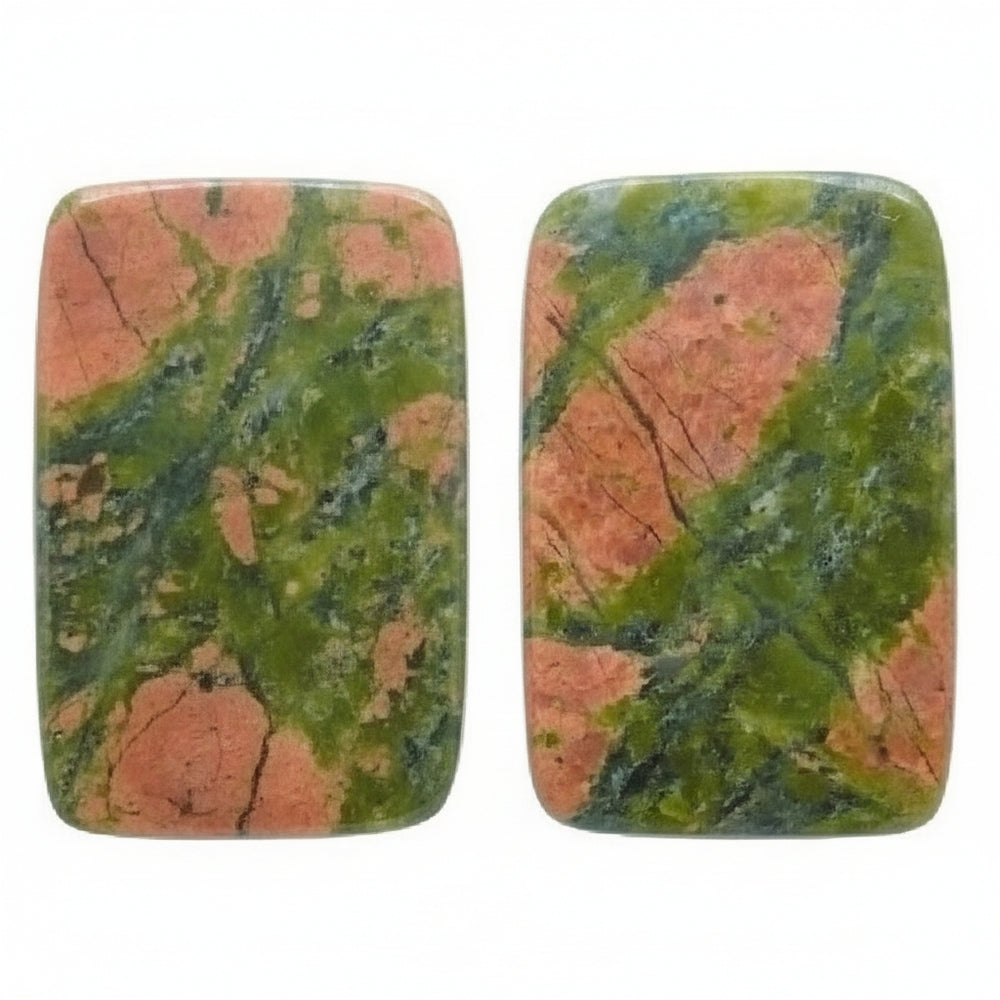 1980s Vintage Big Unakite Gemstone Clip-on Statement Earrings.