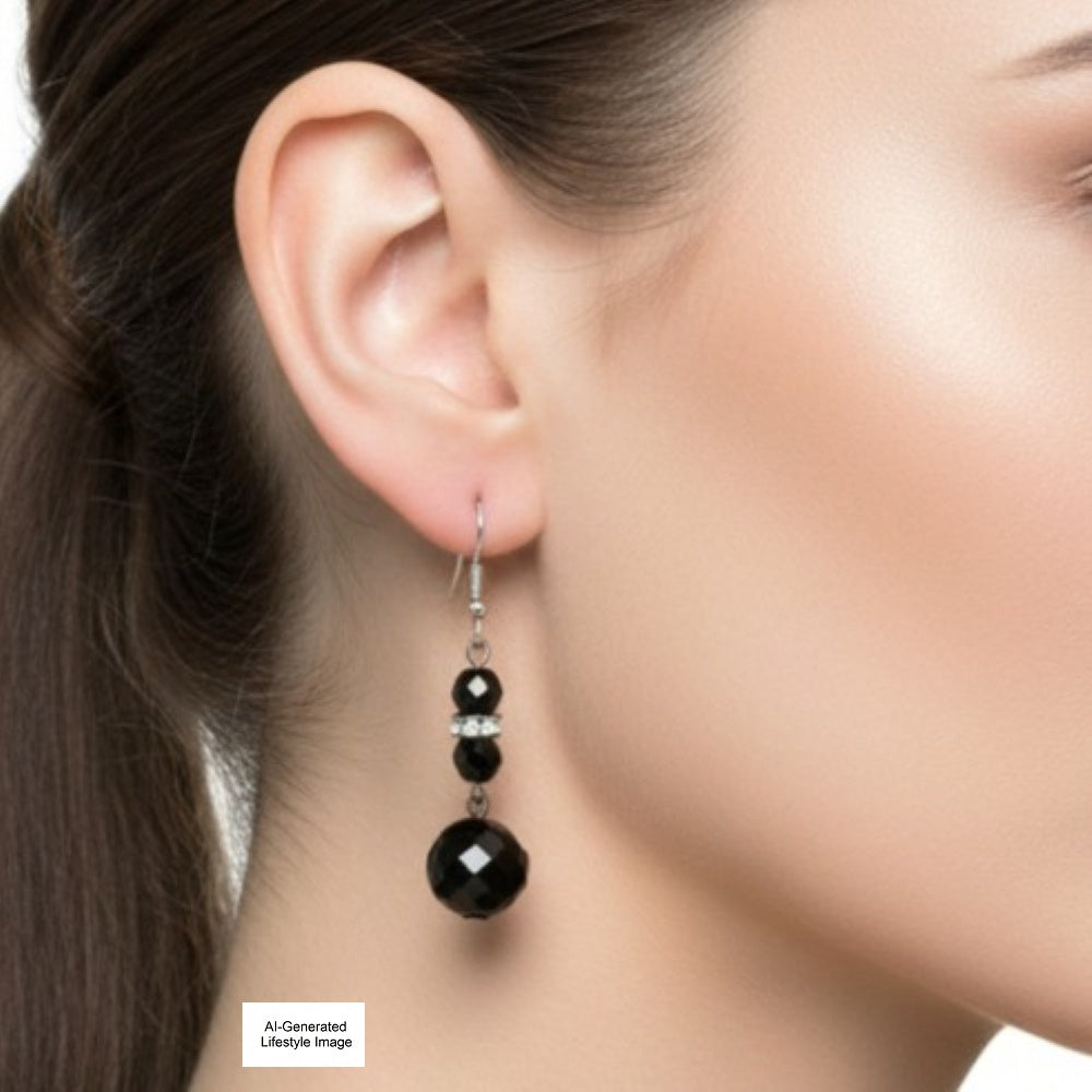 1950s Vintage Black Dangling Pierced Earrings