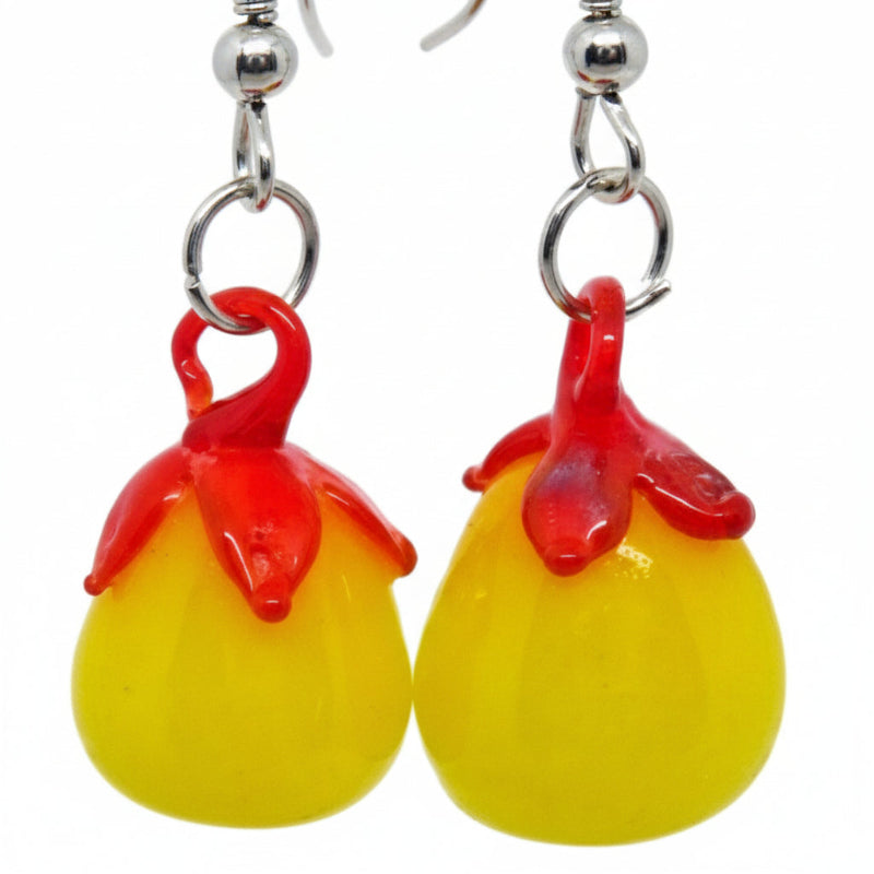 1970s Vintage Fun & Fruity Bright Glass Lampwork Pierced Earrings close up.