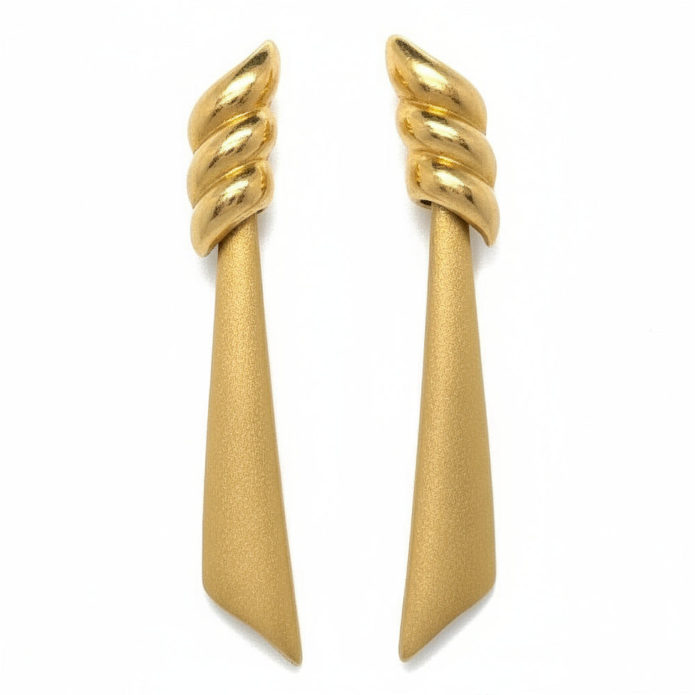 1980 Vintage Classical Draped Gold Tone Pierced Metal Earrings by Monet.