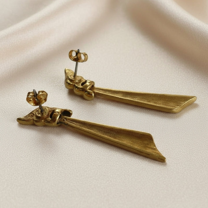 1980 Vintage Classical Draped Gold Tone Pierced Metal Earrings by Monet.