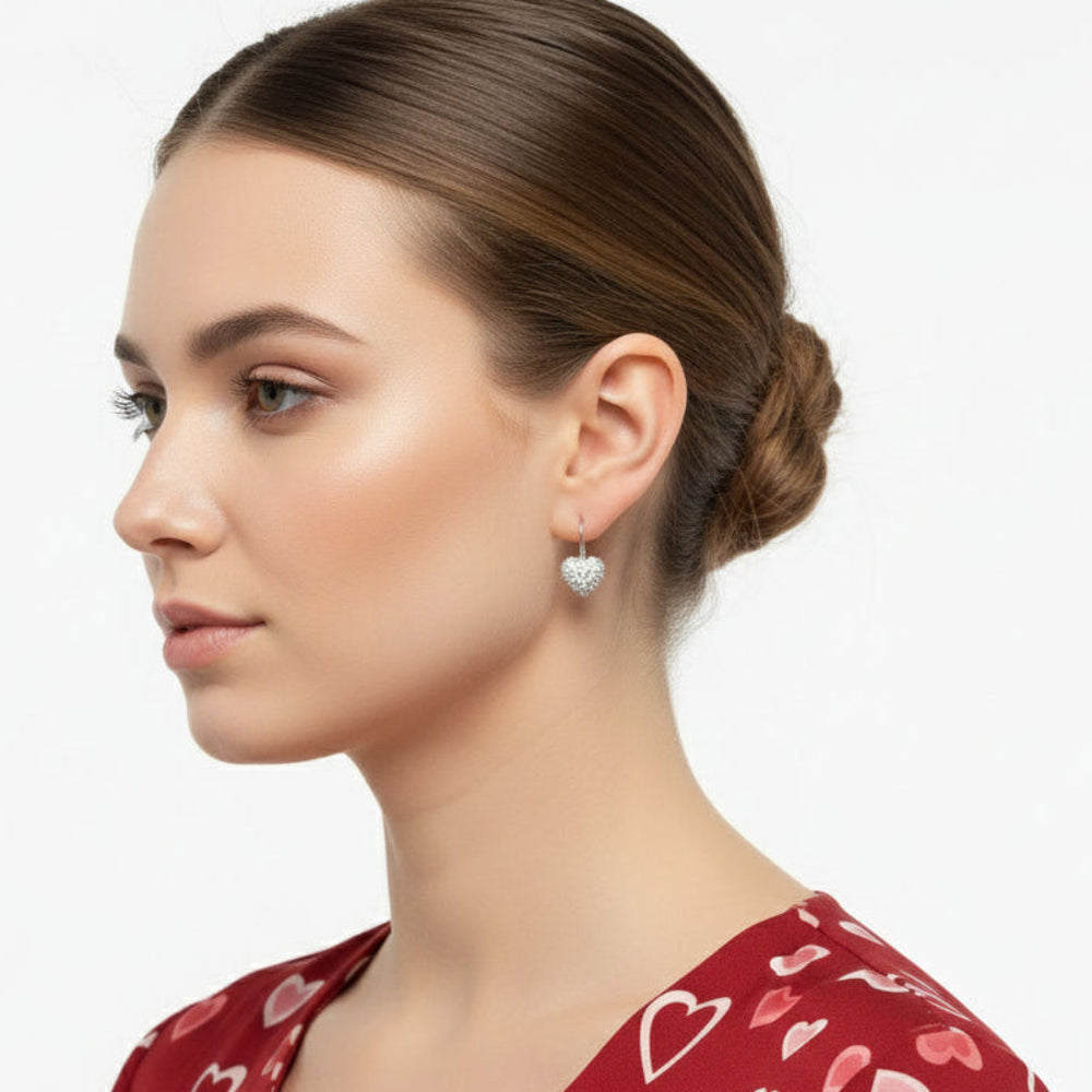 Valentine Gift Vintage Dangling Heart CZ Pierced Fashion Earrings