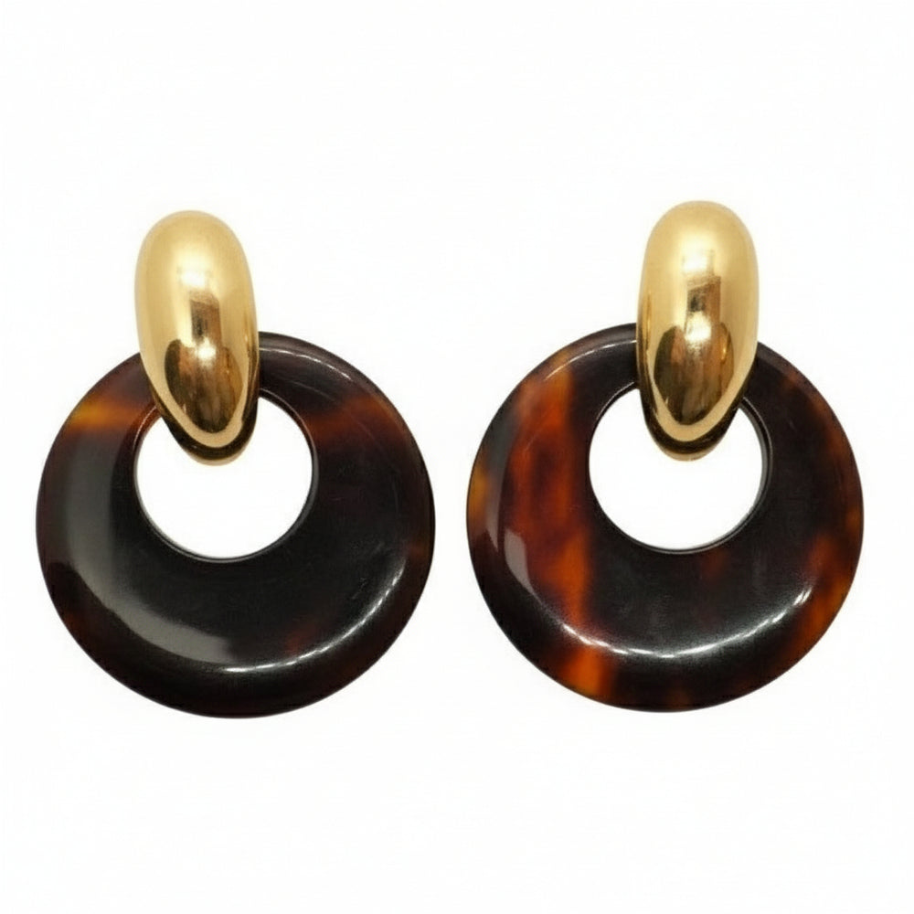 1980s Tortoise Door Knocker Pierced Interchangeable Earrings Vintage.
