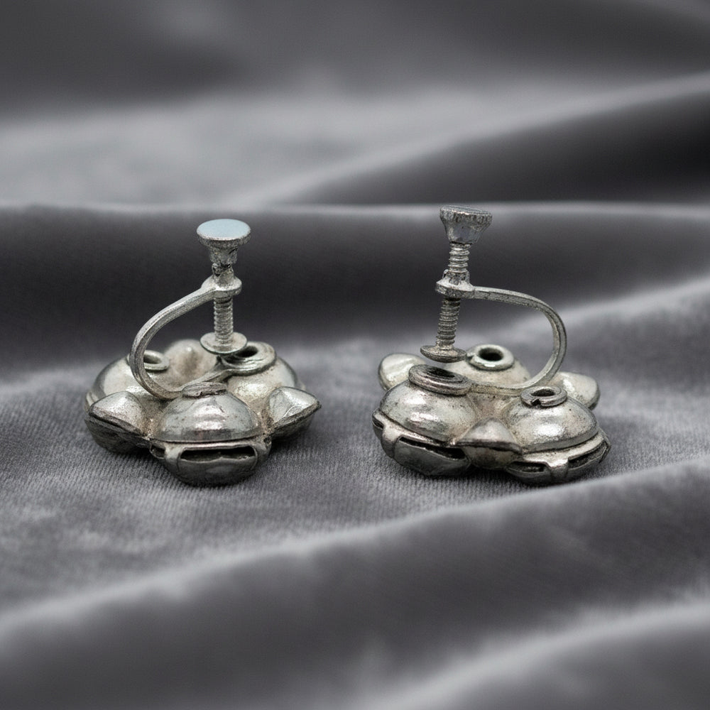 1950s Rhinestone Cluster Cocktail Screw-back Earrings, face down showing backs.